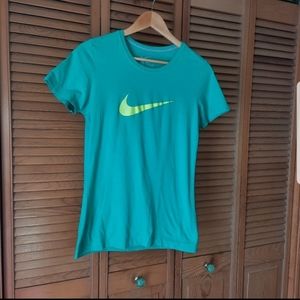 Teal colored Nike t-shirt.